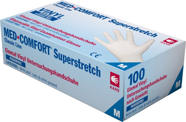 MED-COMFORT SUPERSTRETCH Vinyl-Handschuh weiß, puderfrei, Box à 100 Stück